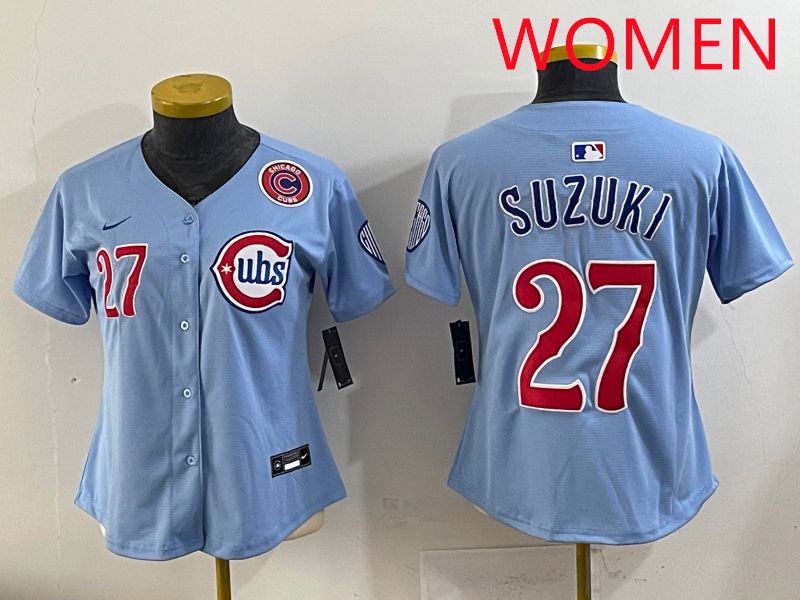 Women 2025 Chicago Cubs #27 Suzuki Light Blue Game Nike MLB Jersey style 4->youth mlb jersey->Youth Jersey
